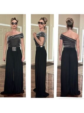 Zara Black pleated wide leg high waisted high-rise trouser dress pants Sz L